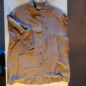 Tan silk button down blouse